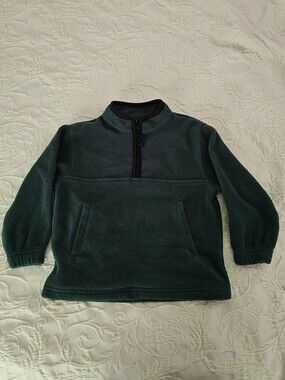 Vintage TKS Basics Kids Long Sleeve Fleece Pullover - Dark Green with Black Trim